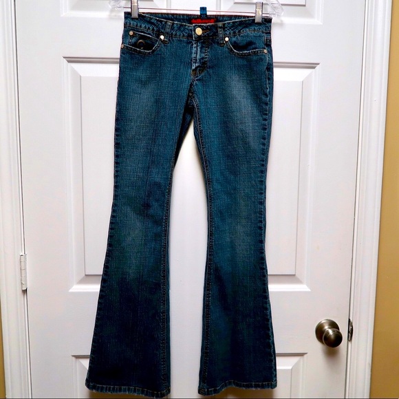 Y2K Dollhouse “You are beautiful” Denim Jeans Size 1/2 Mid-Rise Flared - Picture 7 of 9